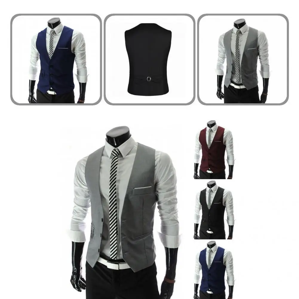 

Soft Texture Fashion Solid Color Men Formal Business Vest Trendy Casual Waistcoat Slim Fit for Party
