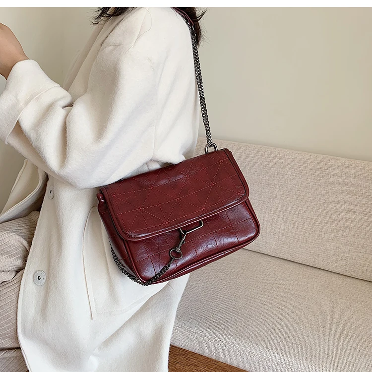 PU Leather Women Chain Handbag 2019 New Korean-style Solid Color Square Sling Bag Simple Versatile Shoulder Crossbody Phone Bags | Багаж и