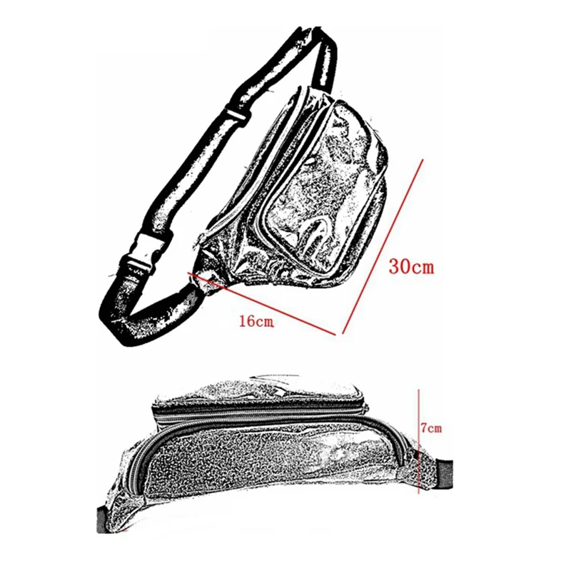 

2021 Waist Bag Women Travel Street Fanny Pack Laser Transparent Floral Belt Bag Femme Leather Sacs Banane Shiny Bum Bag XA686F