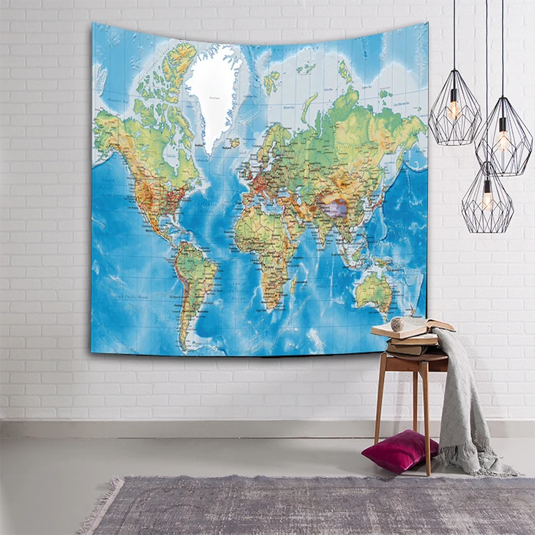 Настенный гобелен с картой мира большой цветной настенный принт Художественная