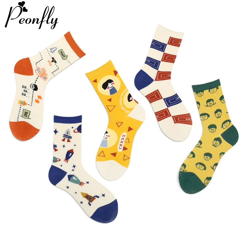 

PEONFLY, креативные высококачественные модные кавайные счастливые носки в стиле Харадзюку, женские носки с забавным принтом и милыми мультяшн...