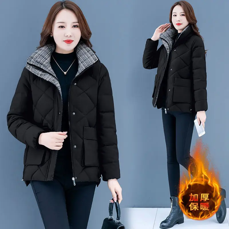 2023 Women Thick Parkas Coats Female Long Sleeve Stand Neck Zipper  Casual Outwears Ladies Warm padded Jackets H882