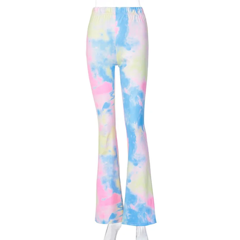 

Women's Tie-Dye Print Long Pants High-Waist Trousers Casual Loose Slimming Wear Fall Bottoms Wide Leg Pant High Street Girl Pant