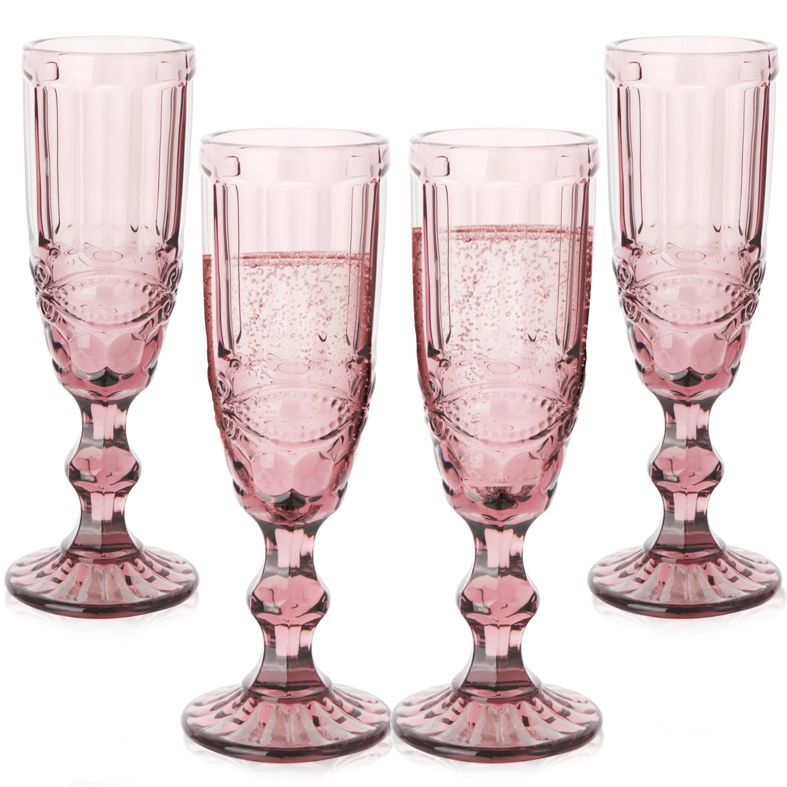 

Champagne Glasses set of 4 Cheers Champagne Flutes 5 oz for Wedding Party Anniversary Christmas Vintage Pattern Embossed 150ml