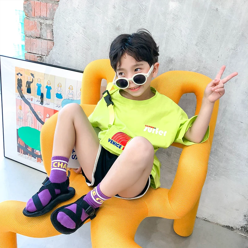 Детские короткие хлопковые носки для девочек и мальчиков модные с буквами на