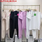 Женский костюм ALPHALMODA, футболка с коротким рукавом и надписью и штаны для бега, 2 шт., на весну 2021