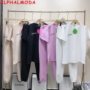 Женский костюм ALPHALMODA, футболка с коротким рукавом и надписью и штаны для бега, 2 шт., на весну 2021