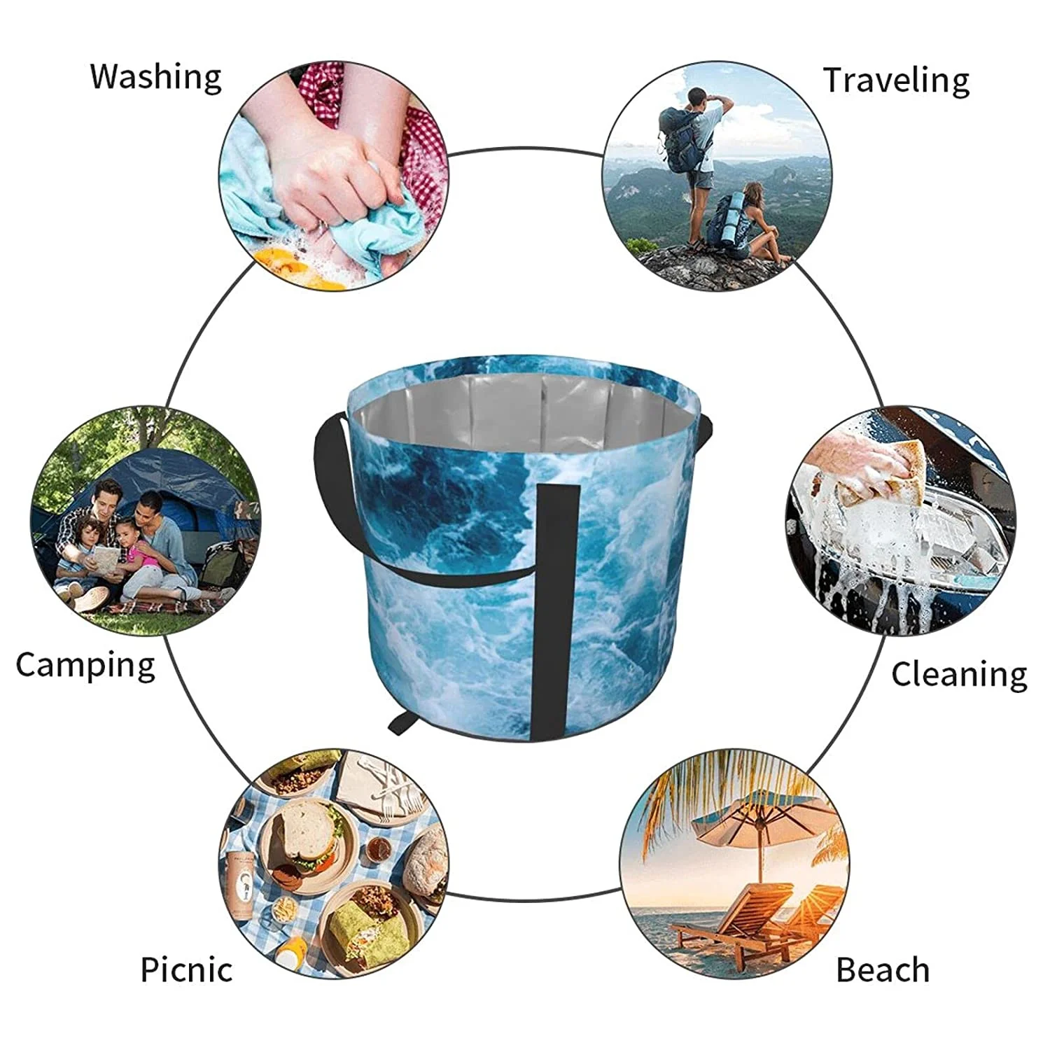 

5 gallon collapsible bucket, water storage container portable folding camping bucket fishing trip wash basin large water storage