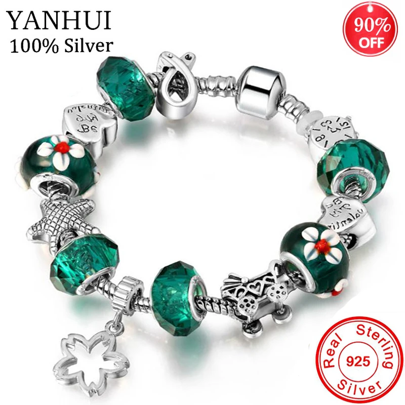 YANHUI DIY Стиль цветок Шарм браслет для женщин стеклянные бусины из хрусталя мяч бренд браслет для женщин Свадебные украшения подарок