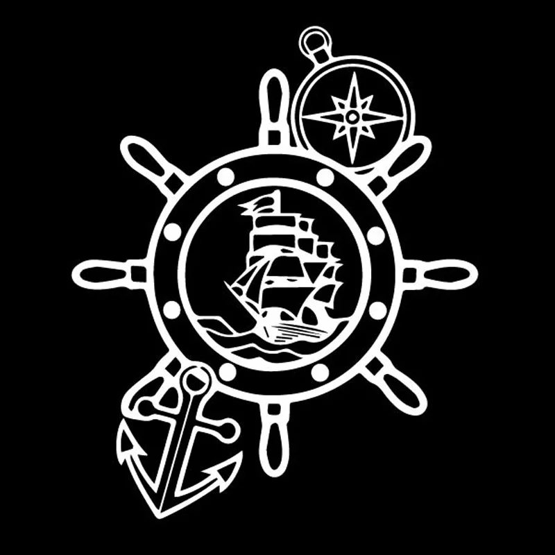 

Cool Combination Sail Rudder Ship Boat Artistic ConceptionDecal Nice Car Sticker Black/Silver 15.3CM*18.3CM