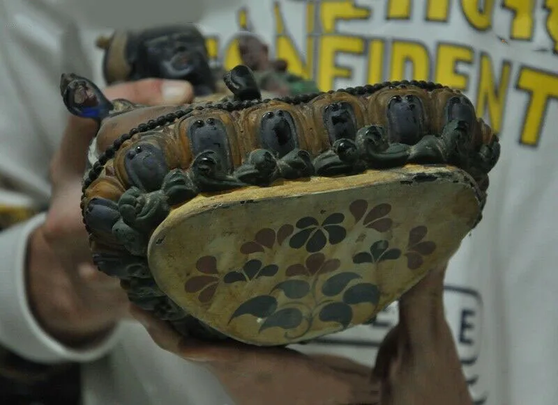 

wedding decoration Rare Tibet Buddhism glass Painted gold Guru Rinpoche Padmasambhava Buddha Statue