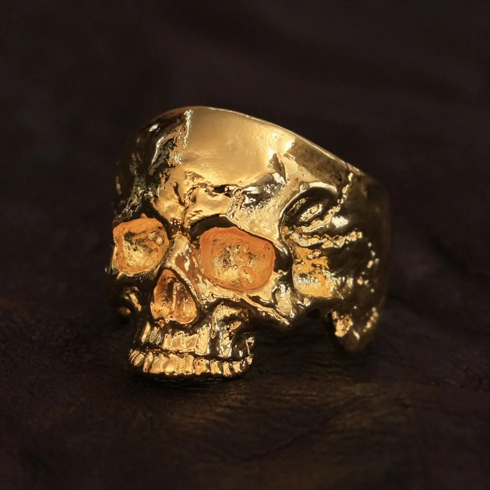 

LINSION позолоченное латунное кольцо с черепом высокие детали мужские байкерские Рок Панк ювелирные изделия GP135 США Размер 6,5 ~ 15