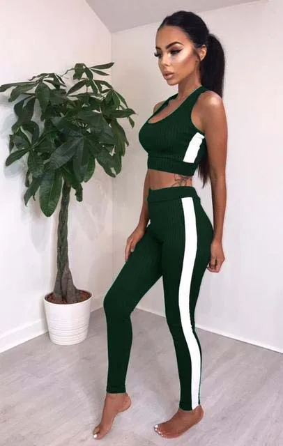 

Crop top solid print Suit Set 2020 Women Tracksuit Two-piece Sport Style Outfit Jogging Sweatshirt Fitness Lounge Sportwear