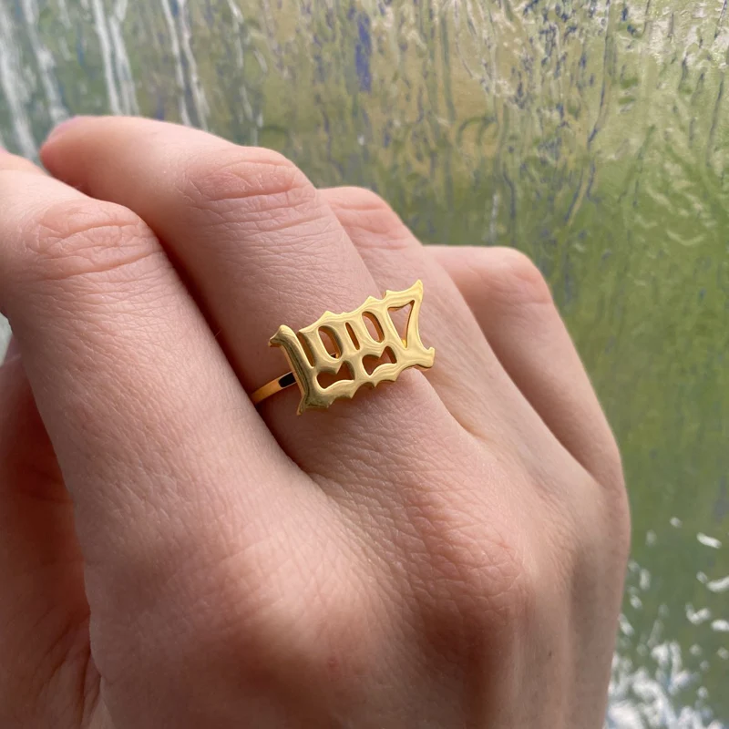 

Stainless Steel Gold Color Ring Gothic Birth Year Rings For Women 1995 1996 1997 1998 1999 Wedding Couple Jewelry Bague Femme