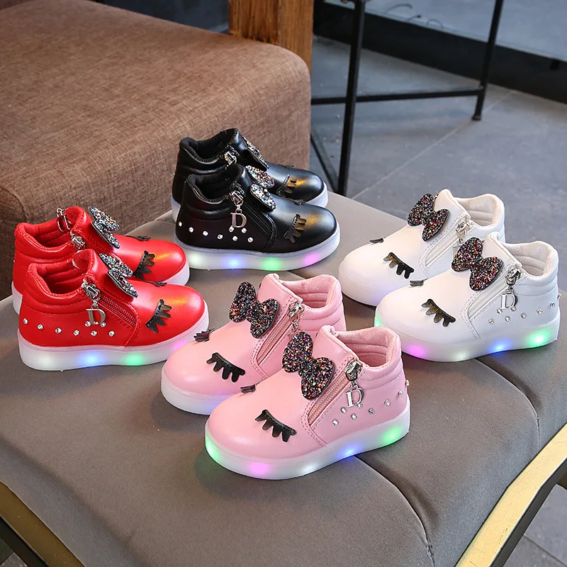 

Size 21-30 Children Led Light Up Rhinestone Shiny Sneakers Toddler Baby Girls Sneakers with Luminous Sole Scarpe