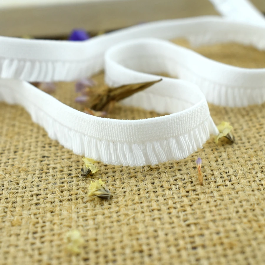 #1438 оптическая белая кружевная ткань с оборками 4 ярдов/партия 11 мм эластичная