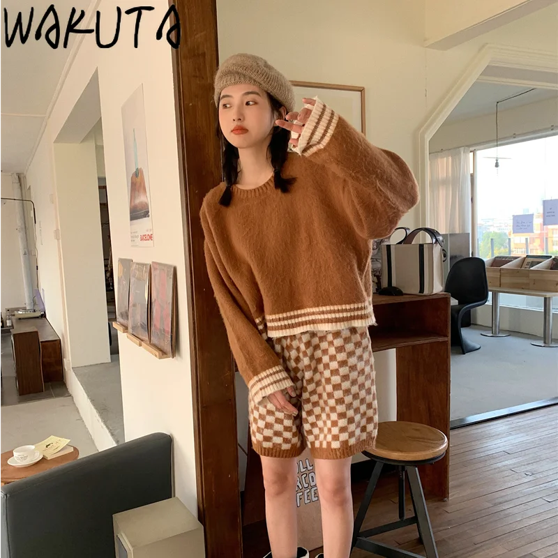 Новый Повседневный короткий свитер и шорты WAKUTA Ins 2021 комплект из двух предметов