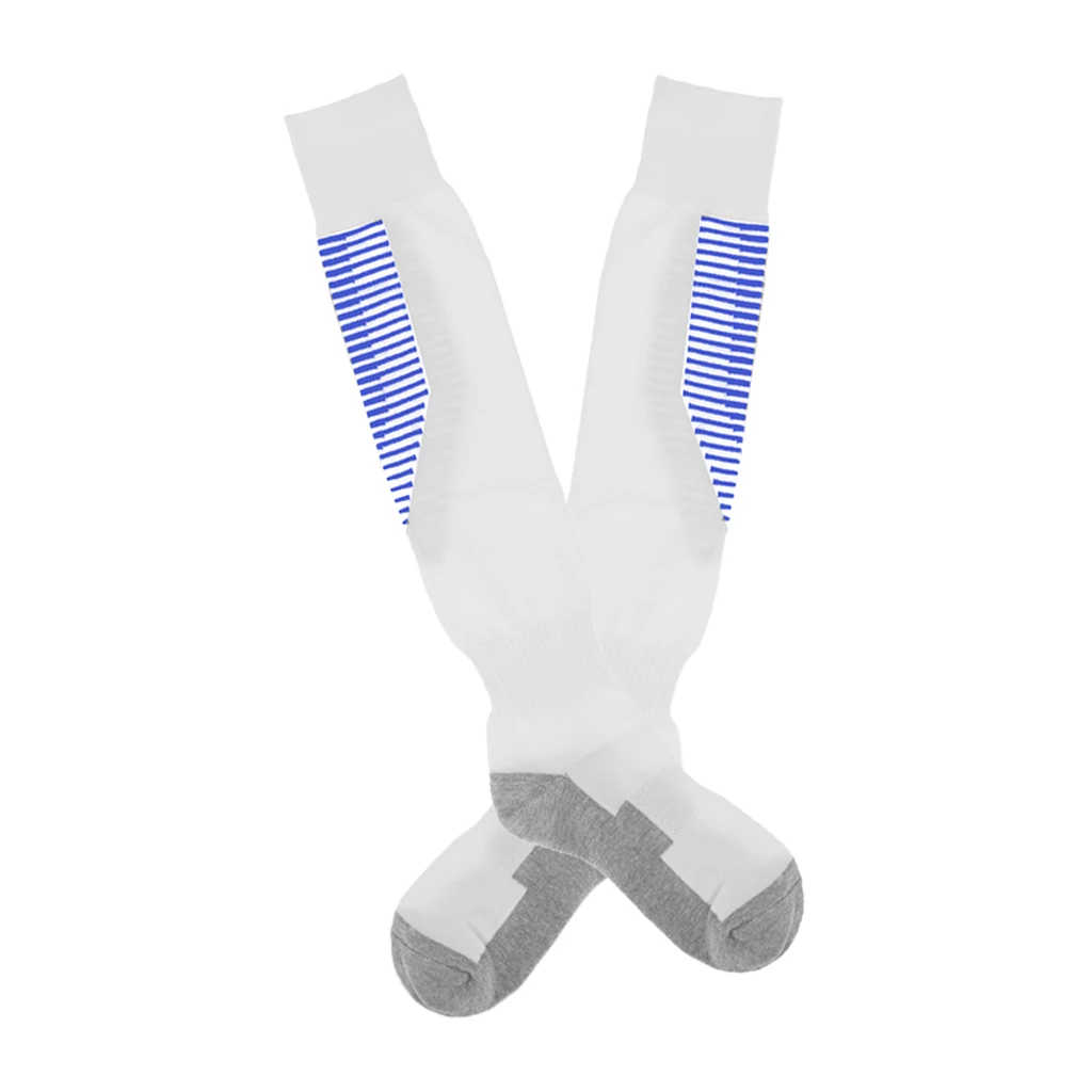 White with Blue 60x Футбольные спортивные гольфы, удлиненные чулки, спортивные носки с длинным рукавом, мужские впитывающие пот чулки - Цвет: White with Blue 60x