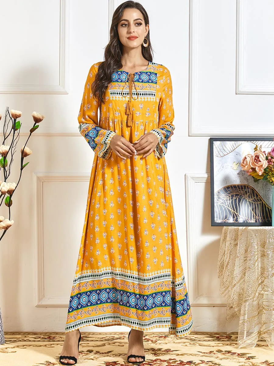 

Женское кимоно с этническим принтом, длинное кимоно в африканском стиле с кисточками, для Ближнего Востока