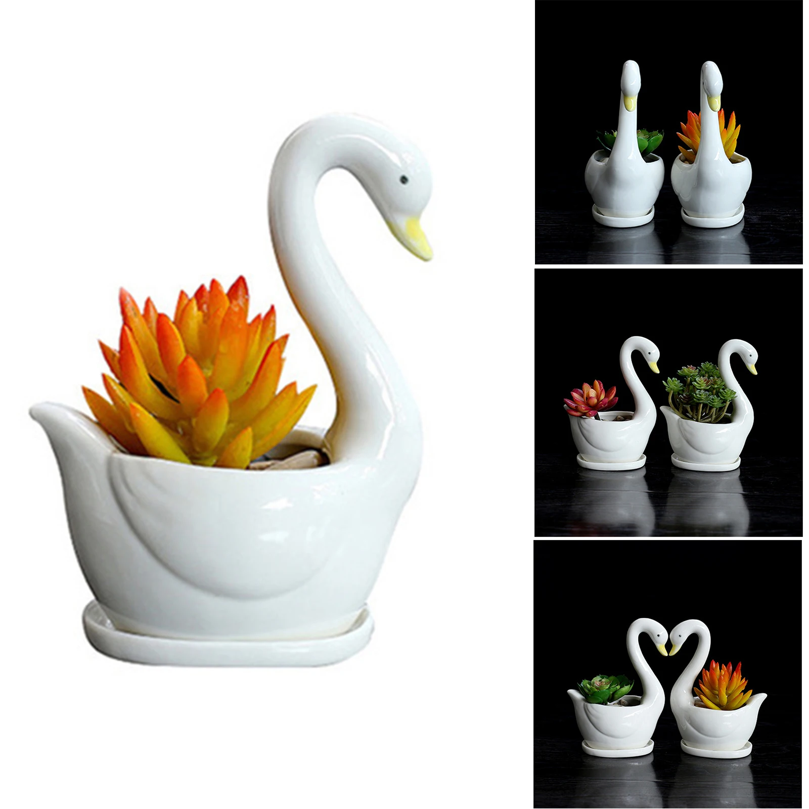 

Creative Goose Swan Ceramic Flower Pot Vase Plant Pot Ceramic Crafts Fleshy Flower Vase Home Decoration Office Desk Ornament