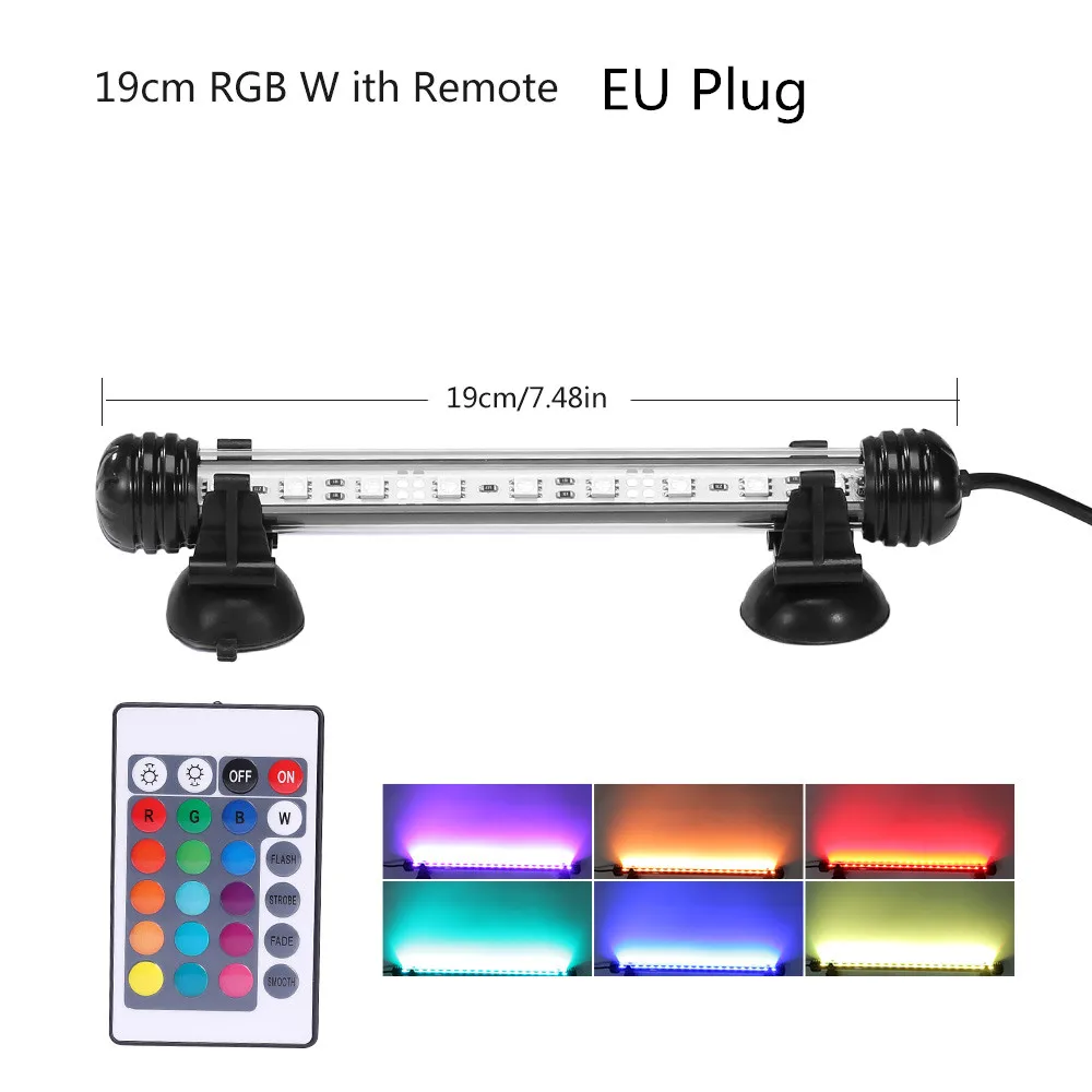 EU Plug 19CM RGB RGB дистанционный светильник для аквариума с вилкой европейского и американского стандарта, водонепроницаемый 5050 SMD светодиодный светильник для аквариума, акватический декор, погружной светильник, 19-49 см - Цвет: EU Plug 19CM RGB