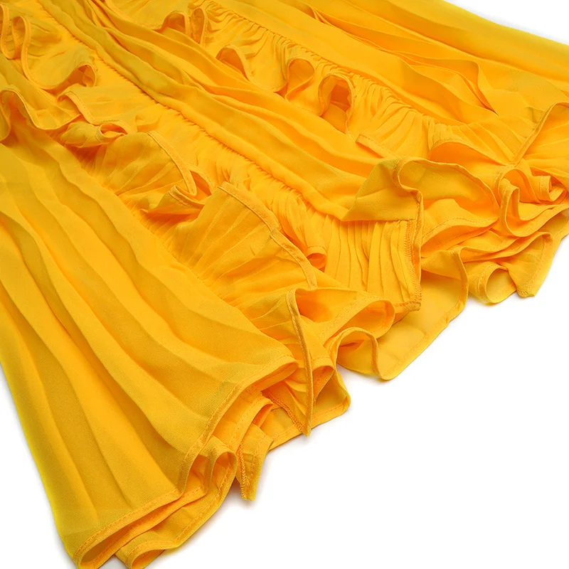 

PYJTRL V-neck Short Sleeve Pleated Swing Princess Spinning Dress