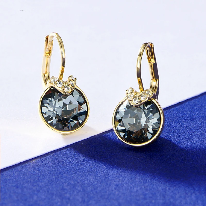 Круглый Bella V Стад Серьги с настоящими Австрийскими кристаллами для женщин модная