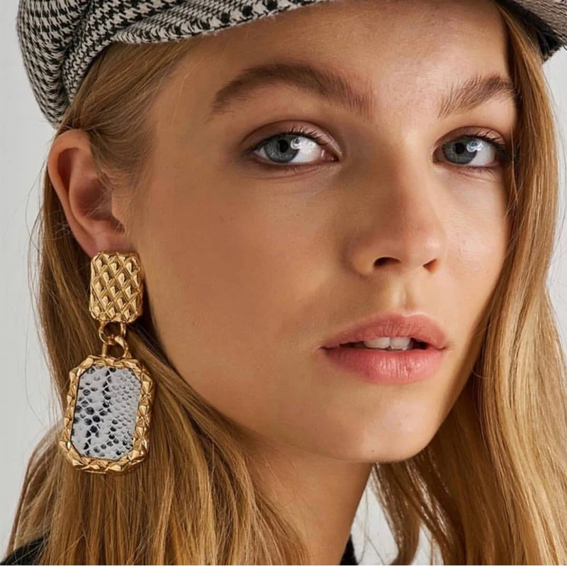 Женские винтажные панковские геометрические серьги с принтом змеиной кожи