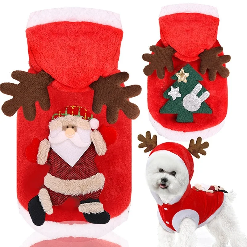 

Christmas Dog Clothes Elk Santa Claus Pattern Costume Puppy Hoodies Winter Warm Jacket Coat for Small Dogs Cats Chihuahua York