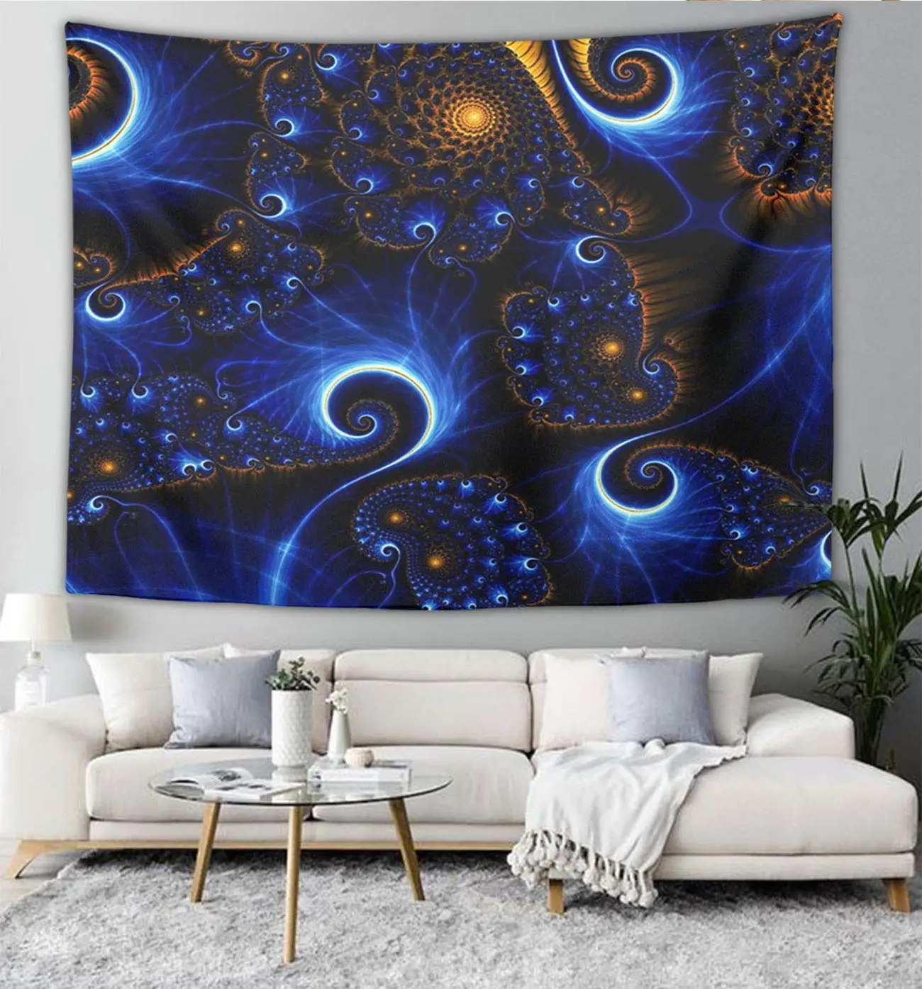 Голубой настенный гобелен в стиле Триппи уникальный художественный домашний