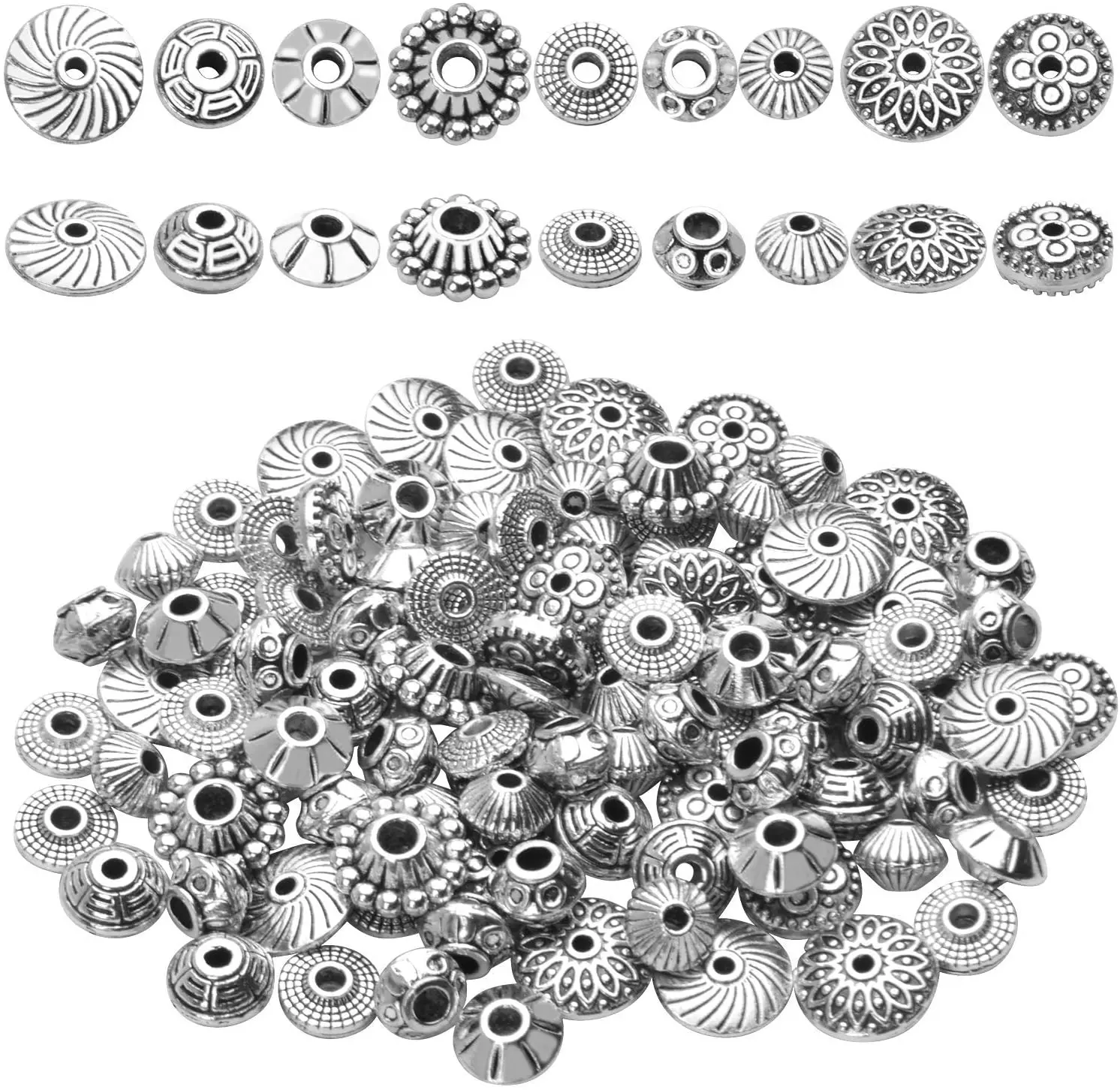 

Бусины серебряные в античном стиле, 100 г (около 100-170 шт.), смешанные маленькие тибетские бусины россыпью для изготовления браслетов, ожерелий,...