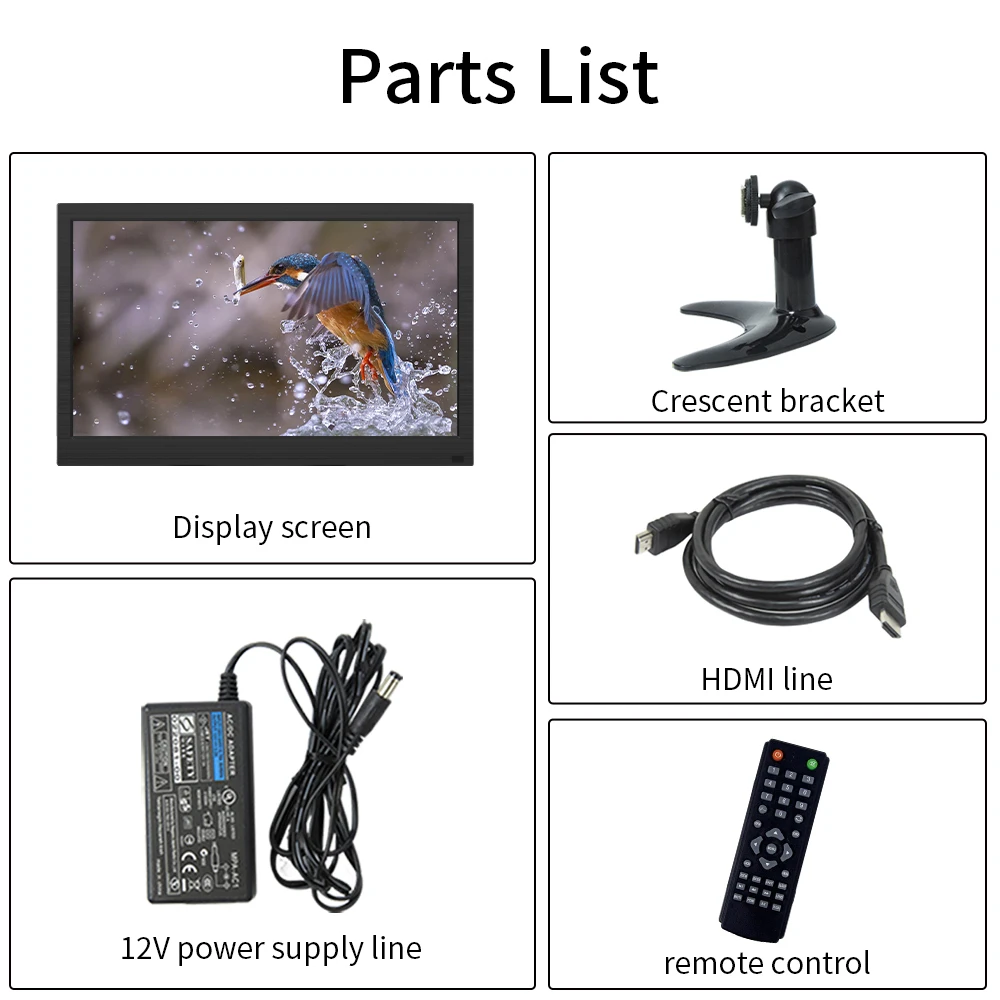 

12 inch Computer Portable Monitor PC LCD Display HDMI VGA USB AV BNC With Speaker 2 Channel Video for CCTV switch ps4 PC