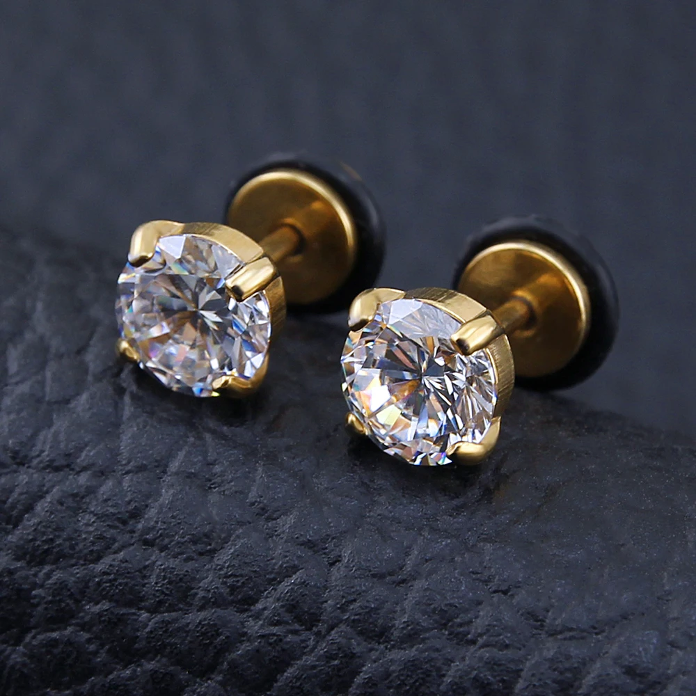 Женские серьги-гвоздики с фианитами ZEMO закручивающейся спинкой украшение для