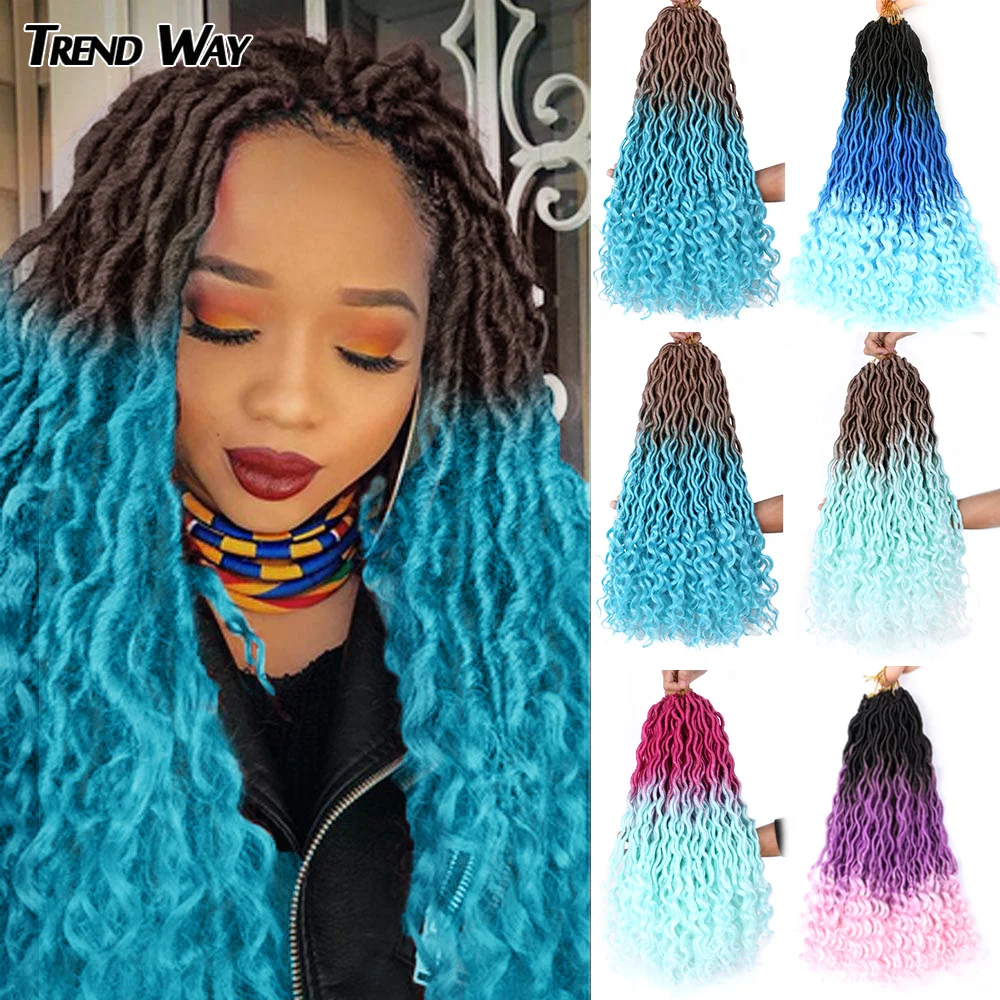 20Inch Faux Locs Crochet Hair Long Ombre Wave Braiding Hair Extensions Hair Bug Blond Synthetic Curly Dreadlocks Hair For Women