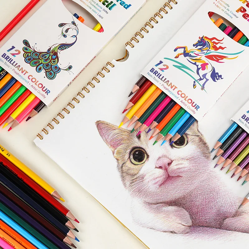 

12 colors HB colored pencils high oil water soluble fluorescent metal colored pencils student drawing sketch pencils
