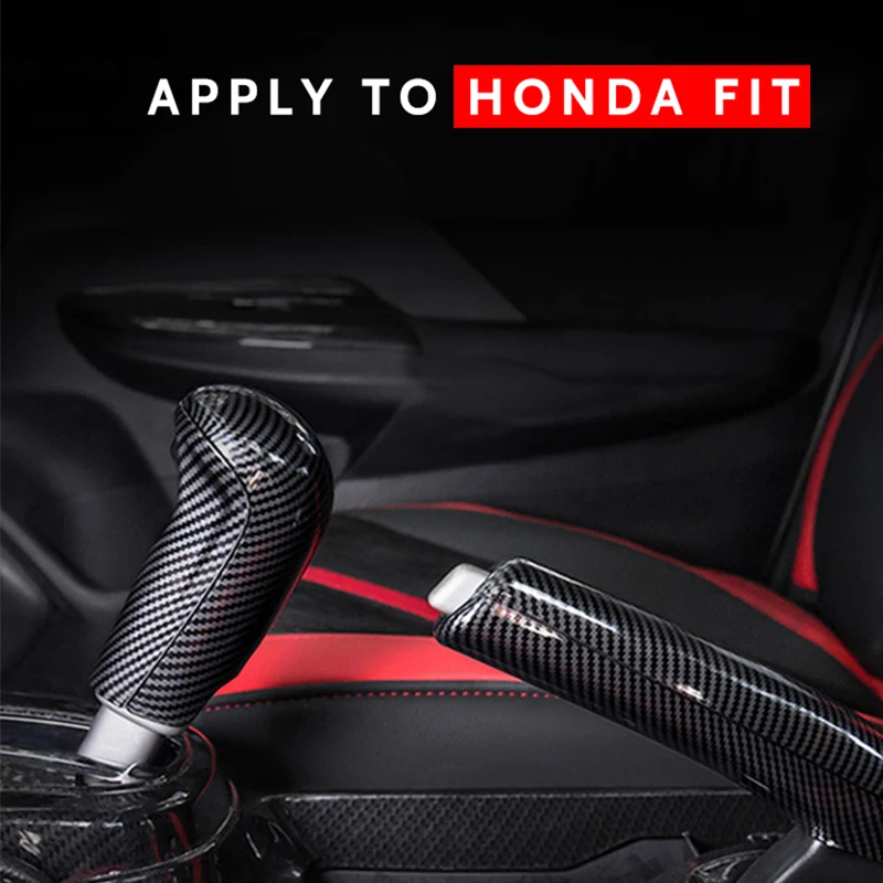 

Carbon fiber striae Gear Shift Knob Cover Hand Brake Cover Sleeve Set Accessories Car-mounted Hand Brake Block For Fit 14-19