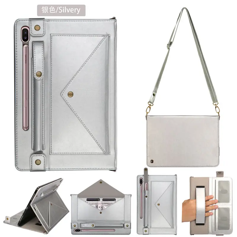 Silver Чехол-конверт для Samsung Galaxy Tab S6 10,5 SM-T860 SM-T865 T860 10," чехол Funda с держателем для карандашей+ подарок - Цвет: Silver