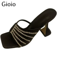 gioio brand summer women slippery outdoor shoe for party casual work diamond decorate high heels ladies shoes big size mules