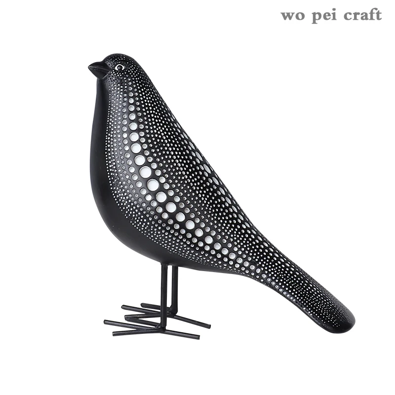 

Wave Point Decor Bird Statue Ornaments Black White Animal Resin Figurines Desk Adornment Modern Crafts Simple Home Decoration