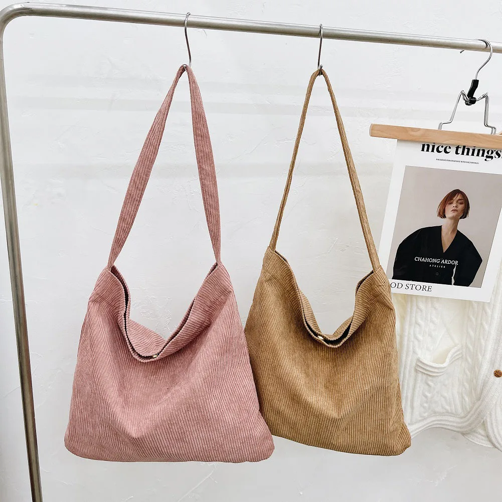 

Fashion Corduroy Solid Color Tote Shoulder Bag Women Casual Large Capacity Shopping Bags Handbags Bolsas Feminina Soft