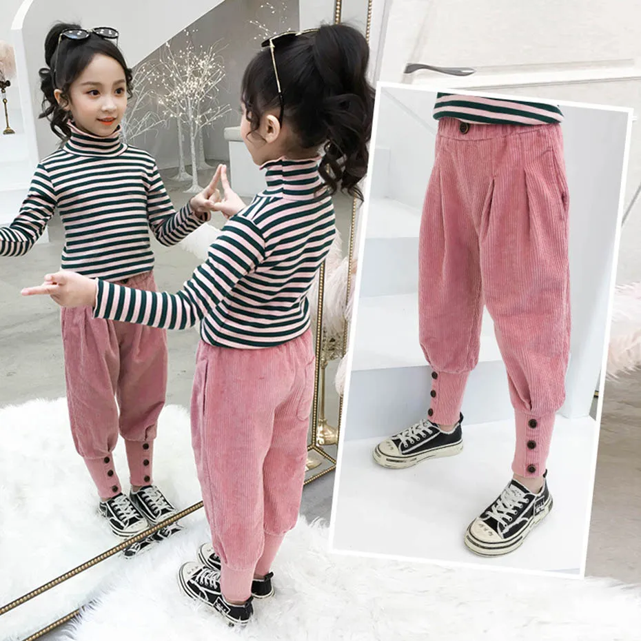 Новые штаны для девочек плотные вельветовые лоскутные детей Осеннее корейское