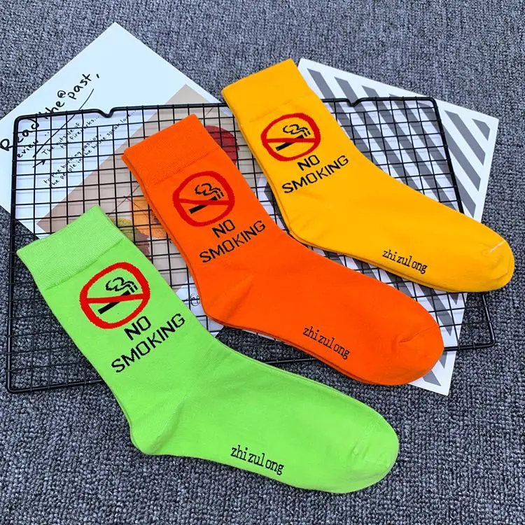 Размер для взрослых носки до середины икры простые из хлопка не курить символ