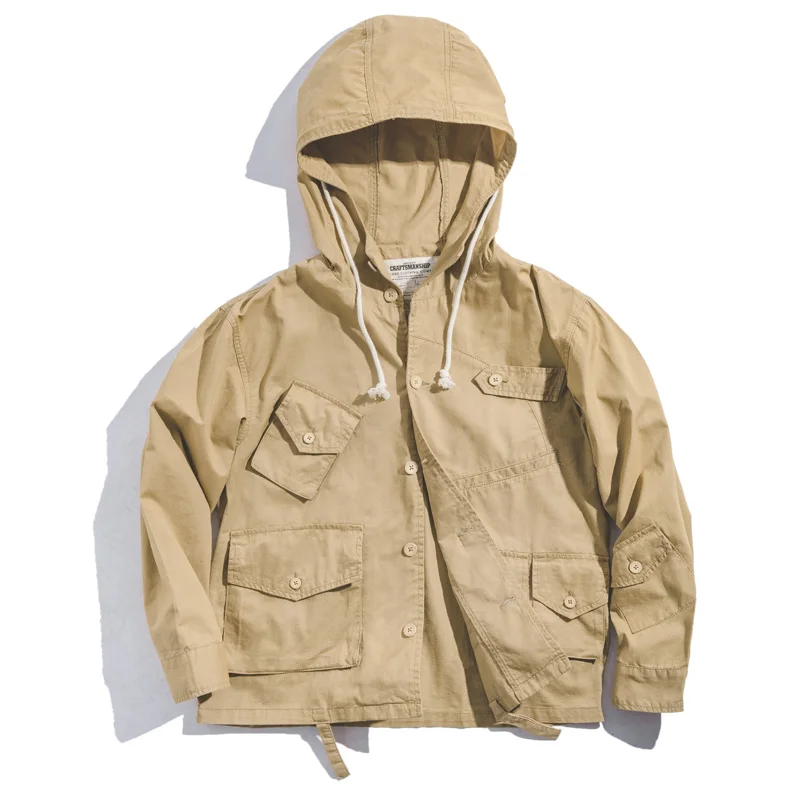 Мужская хлопковая куртка Maden винтажная цвета хаки с несколькими карманами