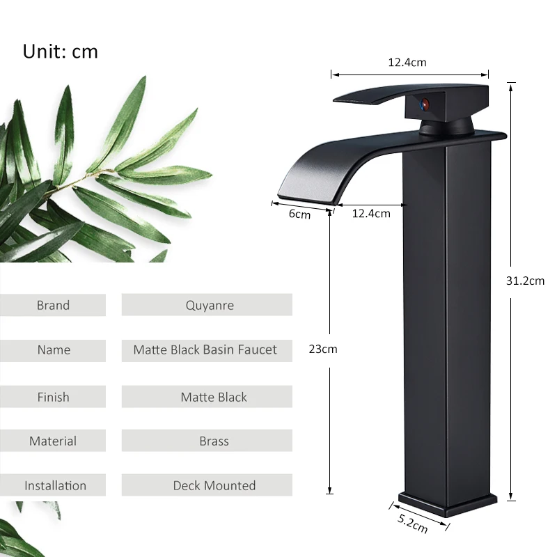 Матовый черный водопад смеситель для раковины в ванной комнате водопроводный