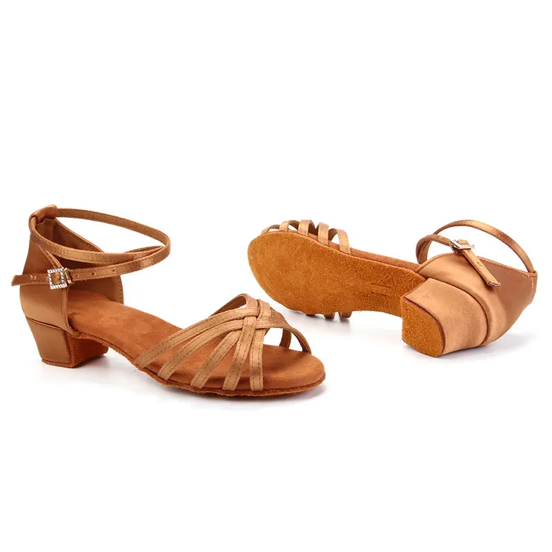 High quality new arrival wholesale girls Children/child/kids ballroom tango salsa latin dance shoes low heel shoes