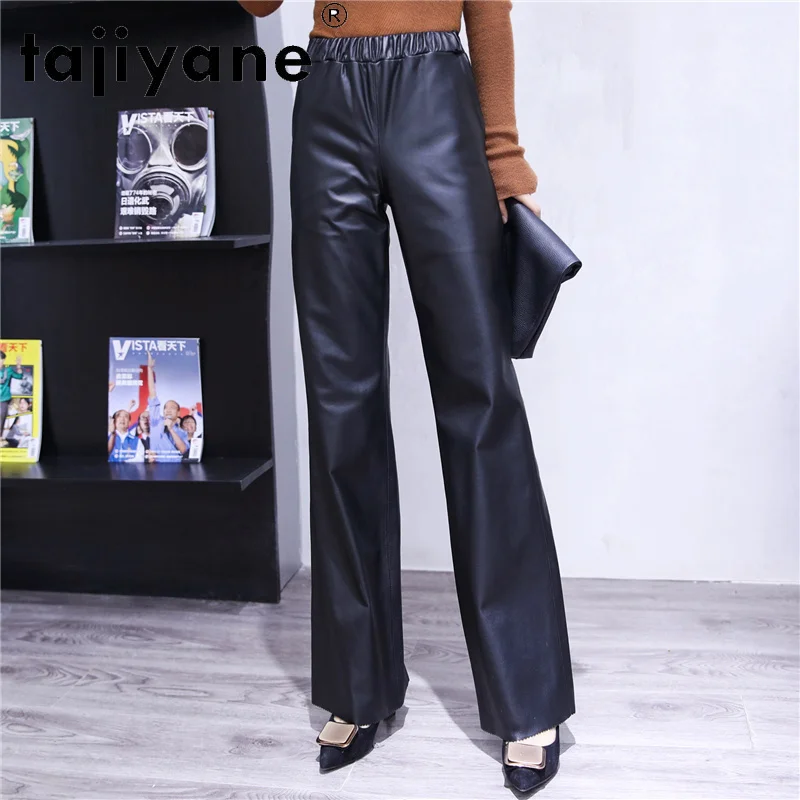 

Pants Bottoms Women Real Cowhide High Waist Trousers Woman Genuine Leather Pants Full Length Trousers Ropa TN2419
