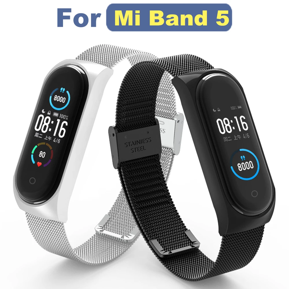 Металлический ремешок для XiaoMi Mi Band 5 Correa браслет из нержавеющей стали без винтов