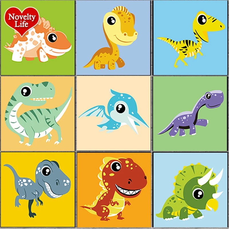 

20x20cm Framed DIY Coloring Paint by Numbers Dinasaur Cute Animals Kits View Couple Pictures Paintings by Numbers Gift for Kids