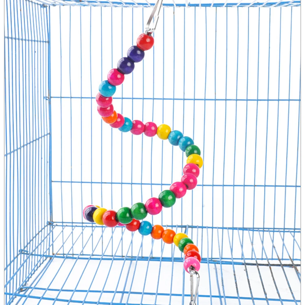 

New Multicolor Wooden Ladder Swing Exercise Rainbow Parrot Parakeet Ladder Hamster Toy Beads Parrot Birds Toys Cage