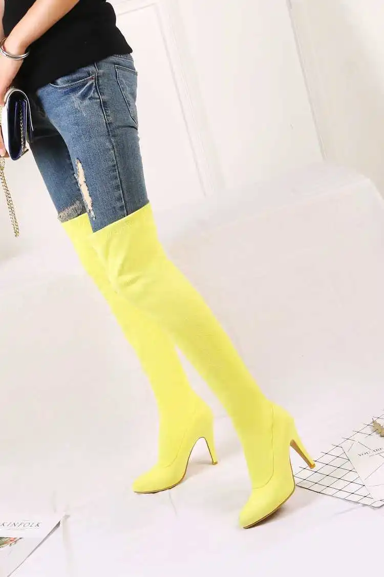 

elastic anti velvet sexy pointed high heel high tube boots